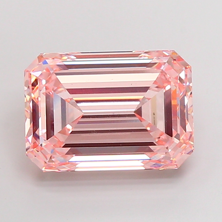 Actual 5.01 carat Fancy Intense Pink Emerald lab-grown diamond